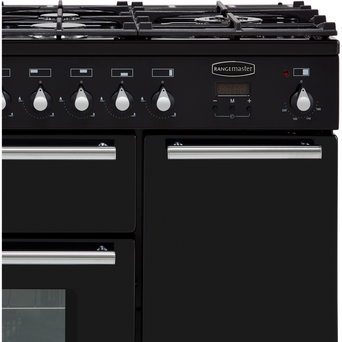 Rangemaster Toledo + TOLP90DFFGB-C 90cm Dual Fuel Range Cooker - Black - Chrome - A-A Rated