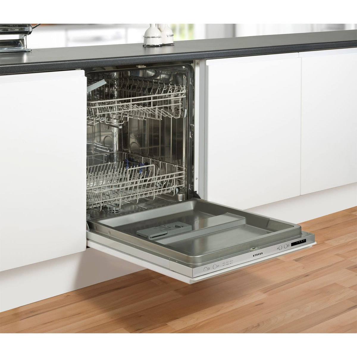 Stoves SDW60 Fully Integrated Standard Dishwasher - Silver Control Panel with Fixed Door Fixing Kit - D Rated