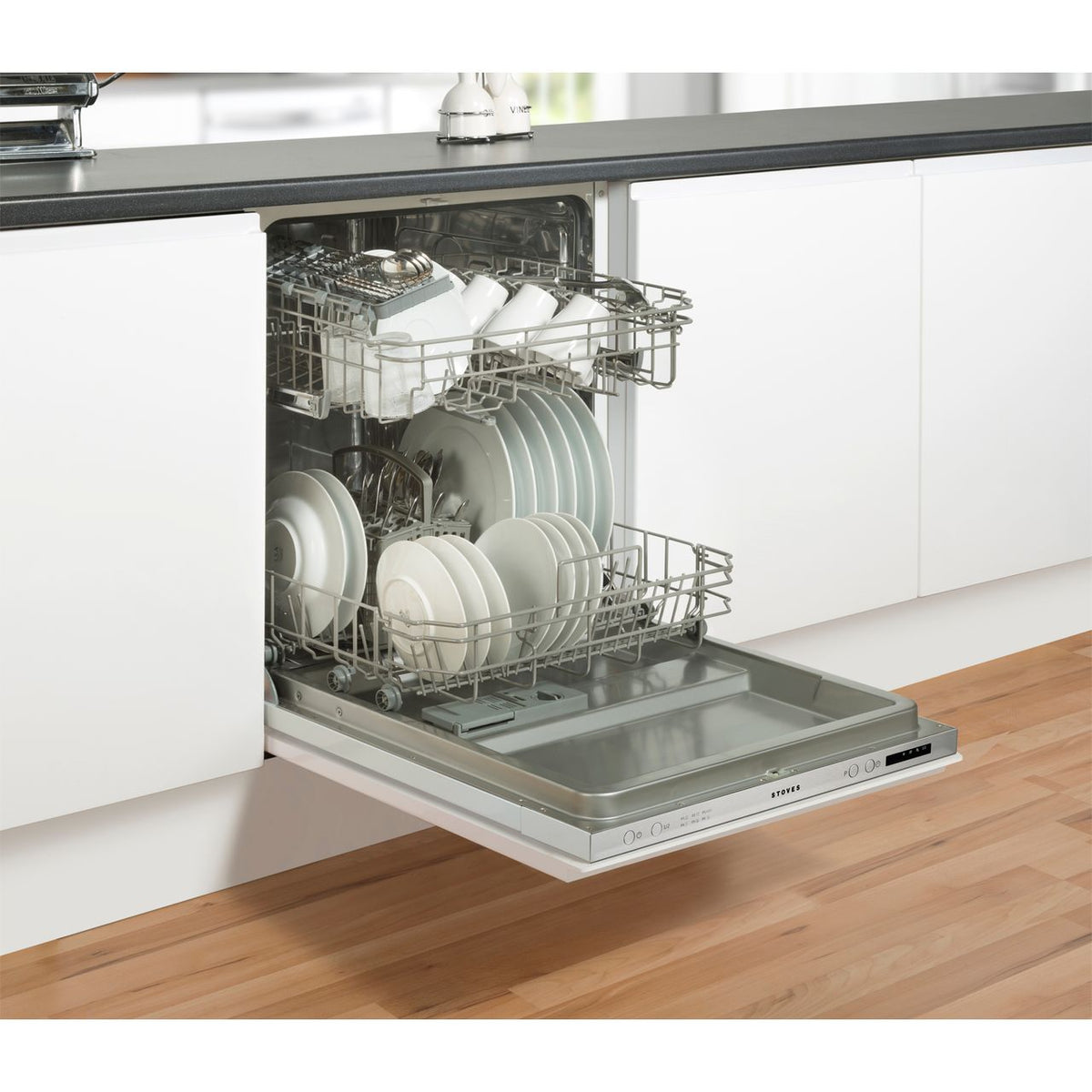 Stoves SDW60 Fully Integrated Standard Dishwasher - Silver Control Panel with Fixed Door Fixing Kit - D Rated