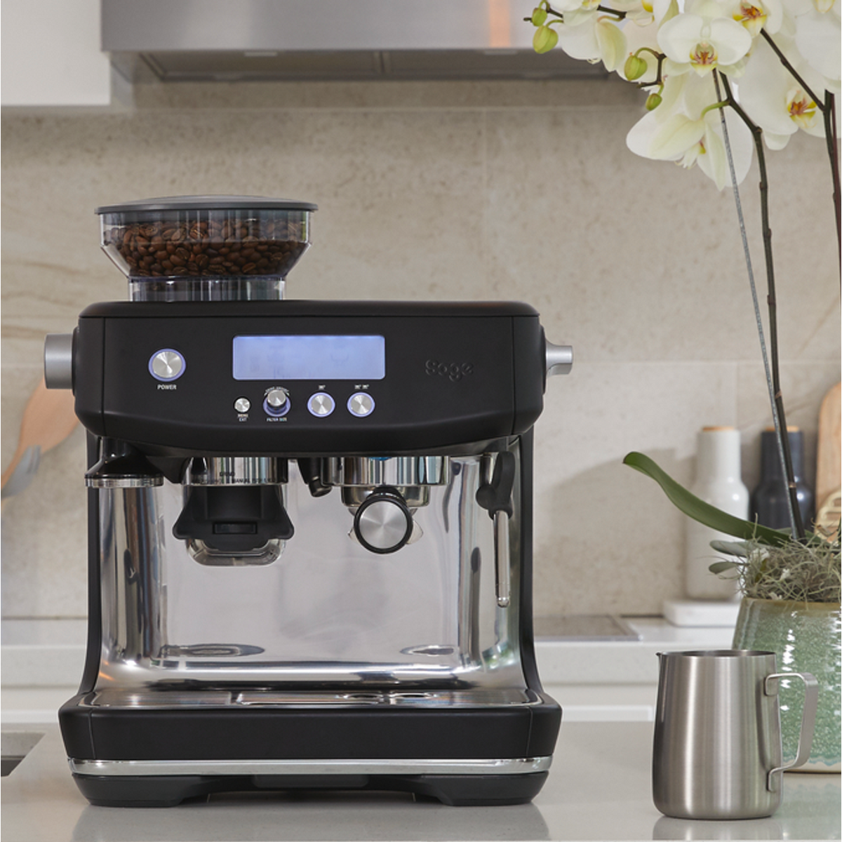 Sage The Barista Pro™ SES878BTR Espresso Coffee Machine with Integrated Burr Grinder - Black Truffle