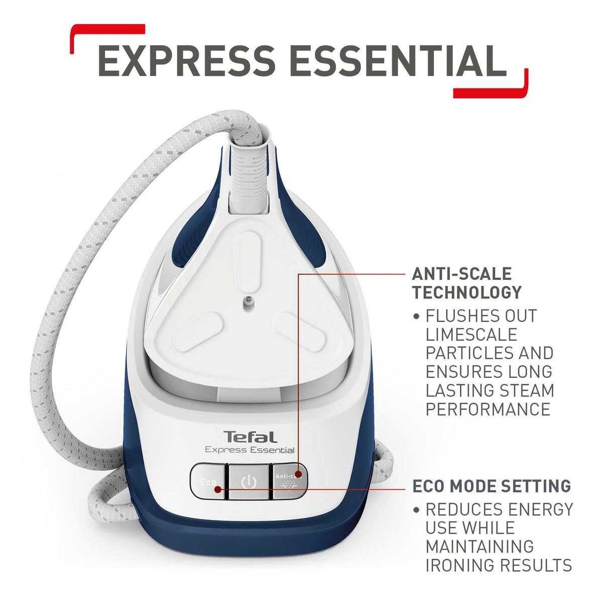 Tefal Express Essential SV6116G0 Pressurised Steam Generator Iron - White - Blue