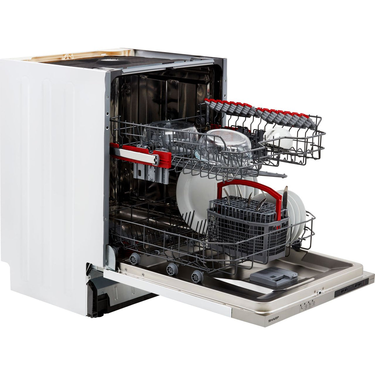 Sharp QW-NI13I49EX-EN Fully Integrated Standard Dishwasher - Silver Control Panel with Fixed Door Fixing Kit - E Rated