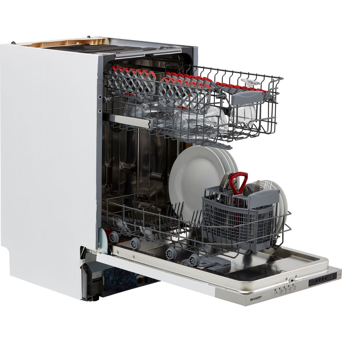 Sharp QW-NS14I49EX-EN Fully Integrated Slimline Dishwasher - Silver Control Panel with Fixed Door Fixing Kit - E Rated