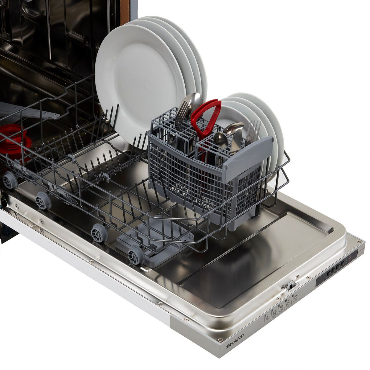 Sharp QW-NS14I49EX-EN Fully Integrated Slimline Dishwasher - Silver Control Panel with Fixed Door Fixing Kit - E Rated