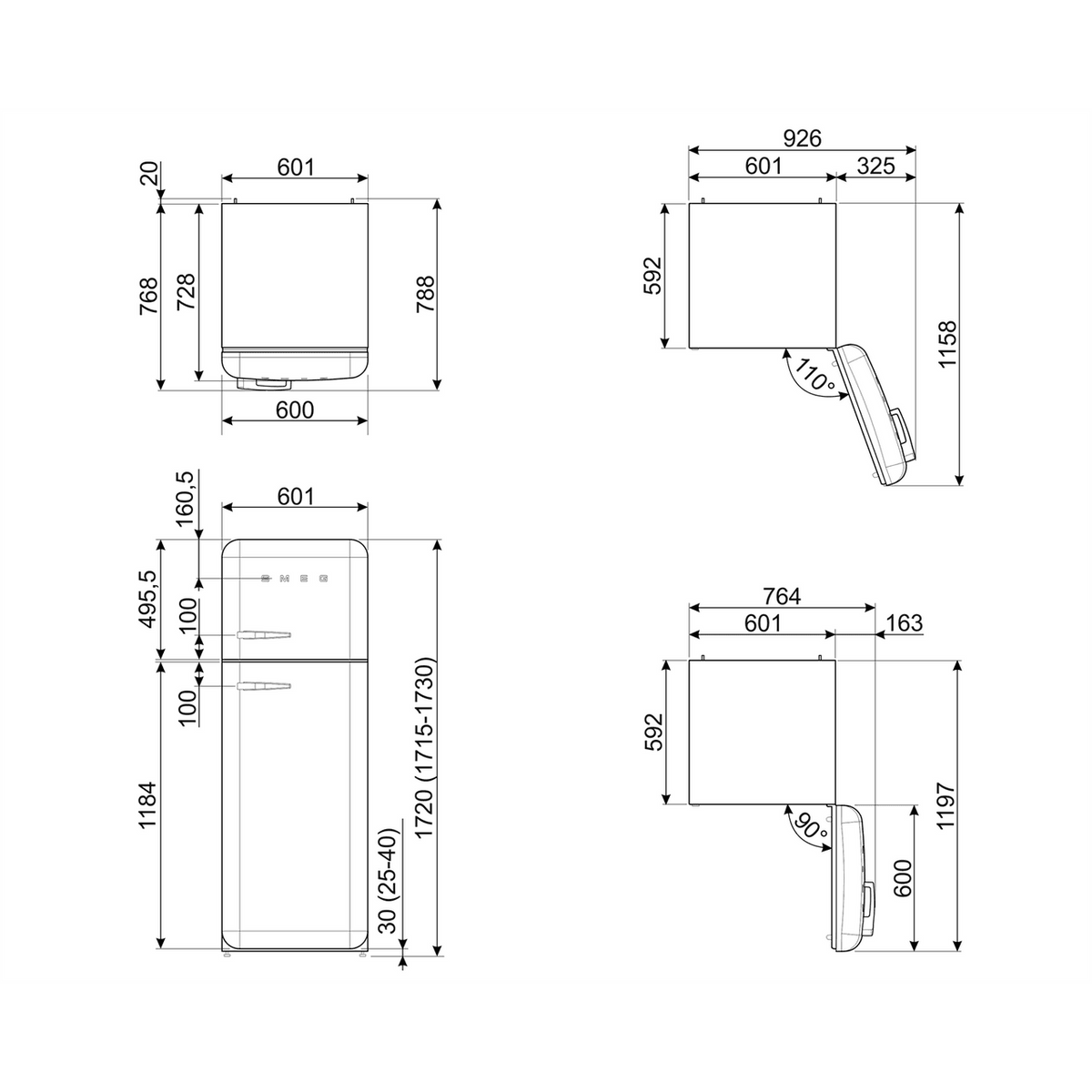 Smeg Right Hand Hinge FAB30RCR5UK 80-20 Fridge Freezer - Cream - D Rated