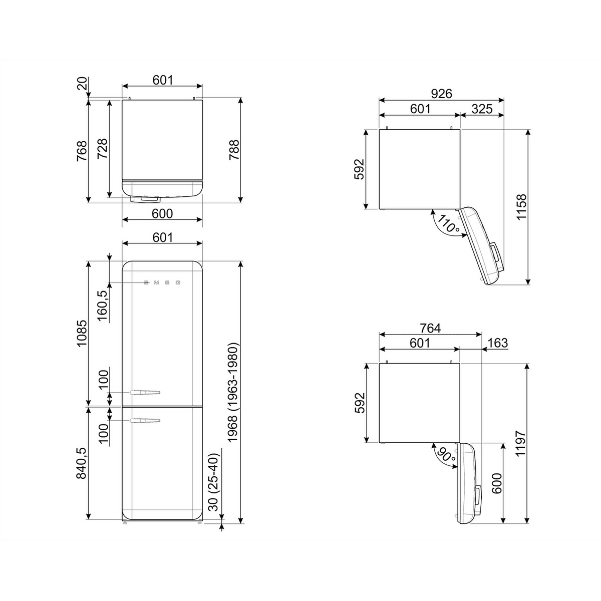 Smeg Right Hand Hinge FAB32RWH5UK 60-40 Frost Free Fridge Freezer - White - D Rated