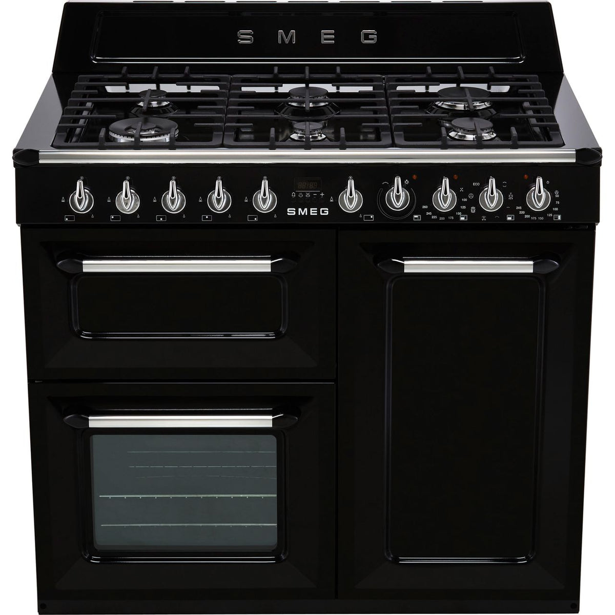 Smeg Victoria TR103BL 100cm Dual Fuel Range Cooker - Black - A-B Rated