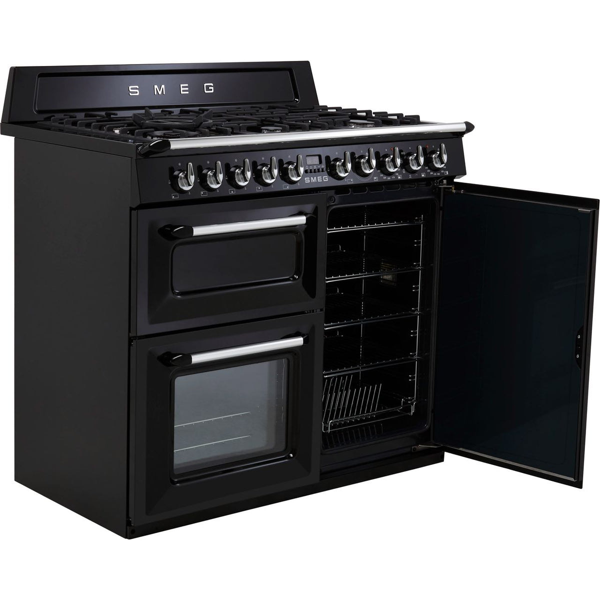 Smeg Victoria TR103BL 100cm Dual Fuel Range Cooker - Black - A-B Rated