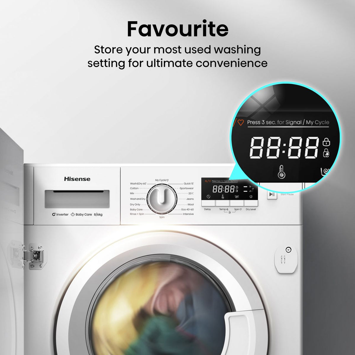 Hisense 3 Series WD3M841BWI Integrated 8Kg - 6Kg Washer Dryer with 1400 rpm - White - E Rated