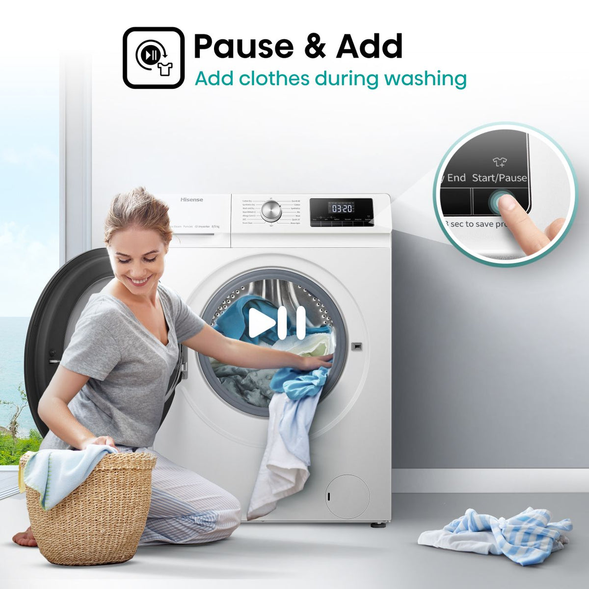 Hisense 3 Series WDQA8014EVJM 8Kg - 5Kg Washer Dryer with 1400 rpm - White - D Rated