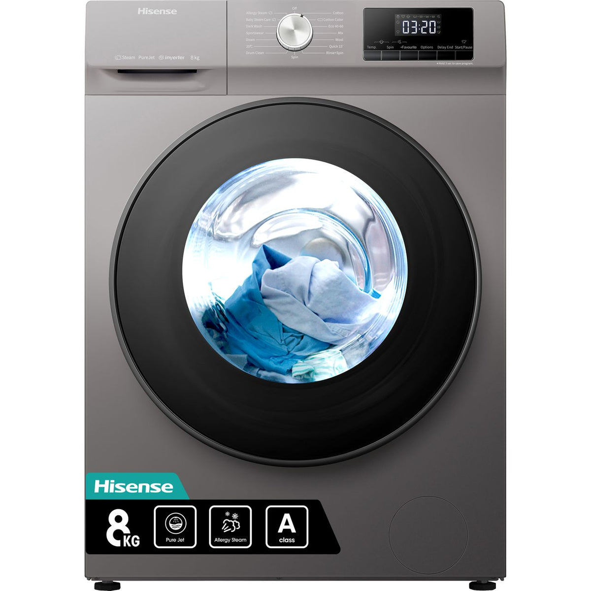 Hisense 3 Series WFQA8014EVJMT 8kg Washing Machine with 1400 rpm - Titanium - A Rated