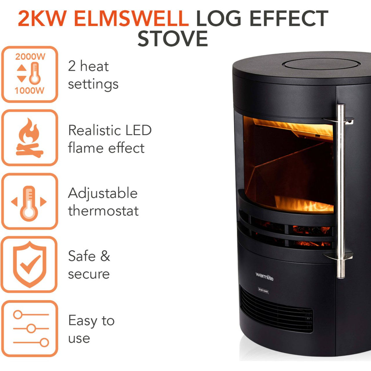 Warmlite Elmswell WL46022 Log Effect Electric Stove - Black