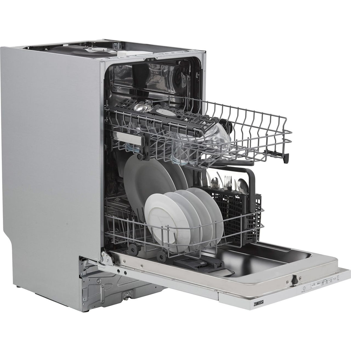 Zanussi ZSLN1211 Fully Integrated Slimline Dishwasher - White Control Panel with Sliding Door Fixing Kit - F Rated