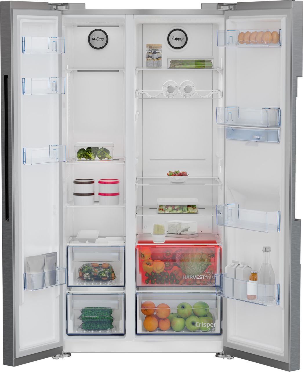 Beko HarvestFresh™ ASD2442VPS Non-Plumbed Frost Free American Fridge Freezer - Stainless Steel Effect - E Rated