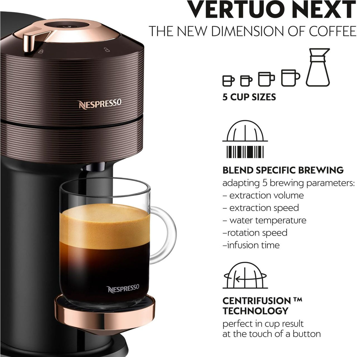 Nespresso by Magimix Vertuo Next 11708 Pod Coffee Machine - Brown