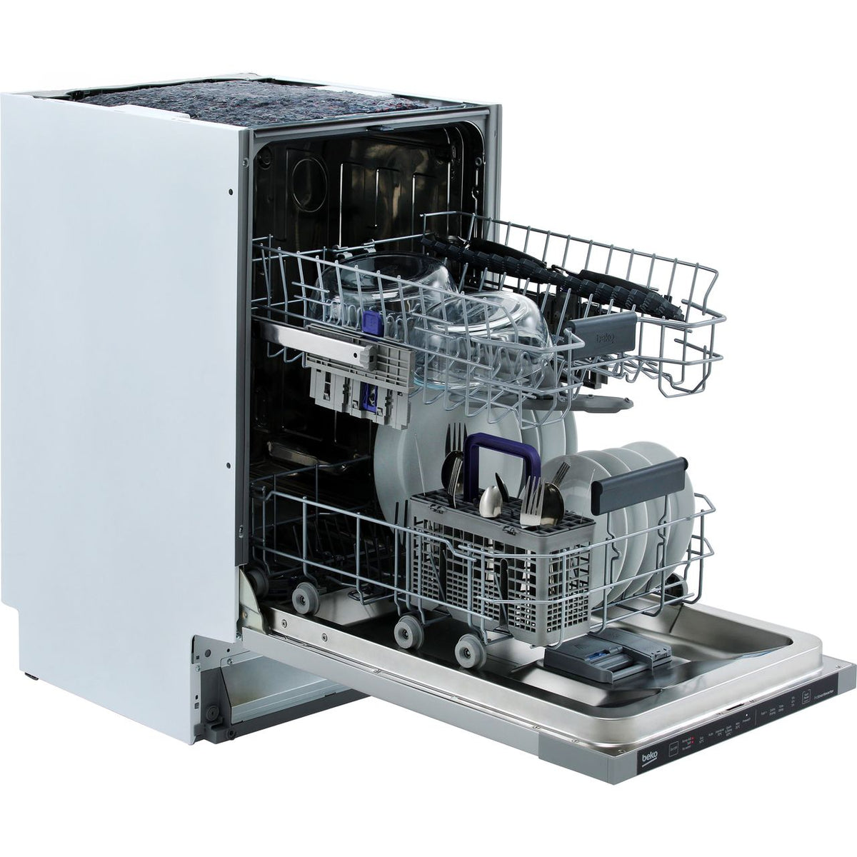 Beko DIS16R10 Fully Integrated Slimline Dishwasher - Silver Control Panel with Fixed Door Fixing Kit - E Rated