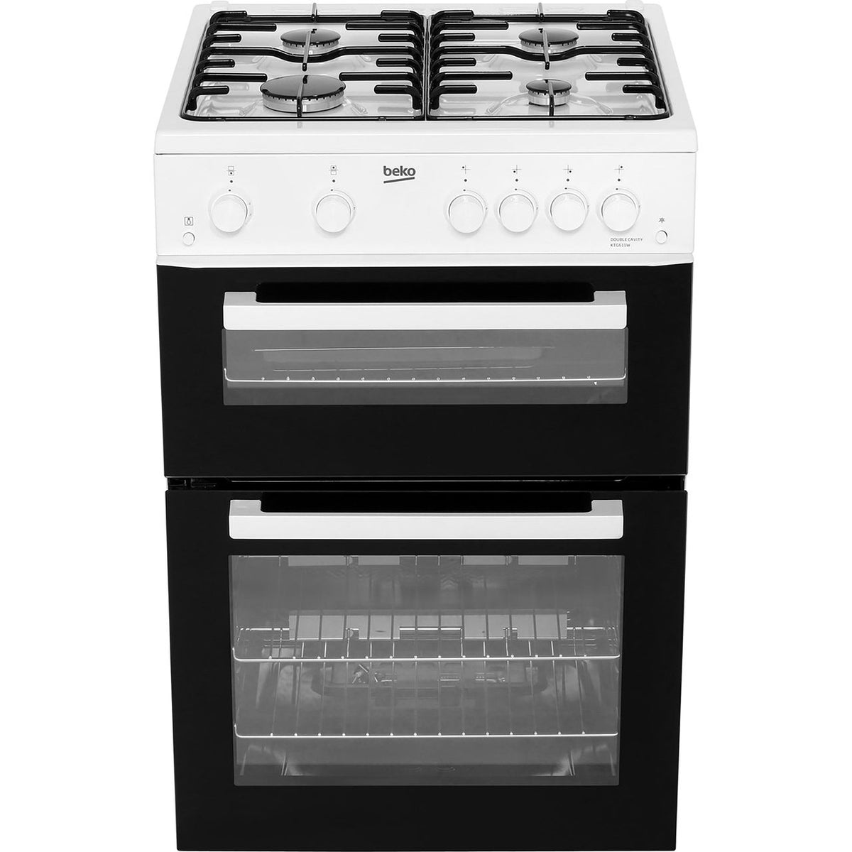 Beko KTG611W 60cm Gas Cooker with Full Width Gas Grill - White - A+ Rated