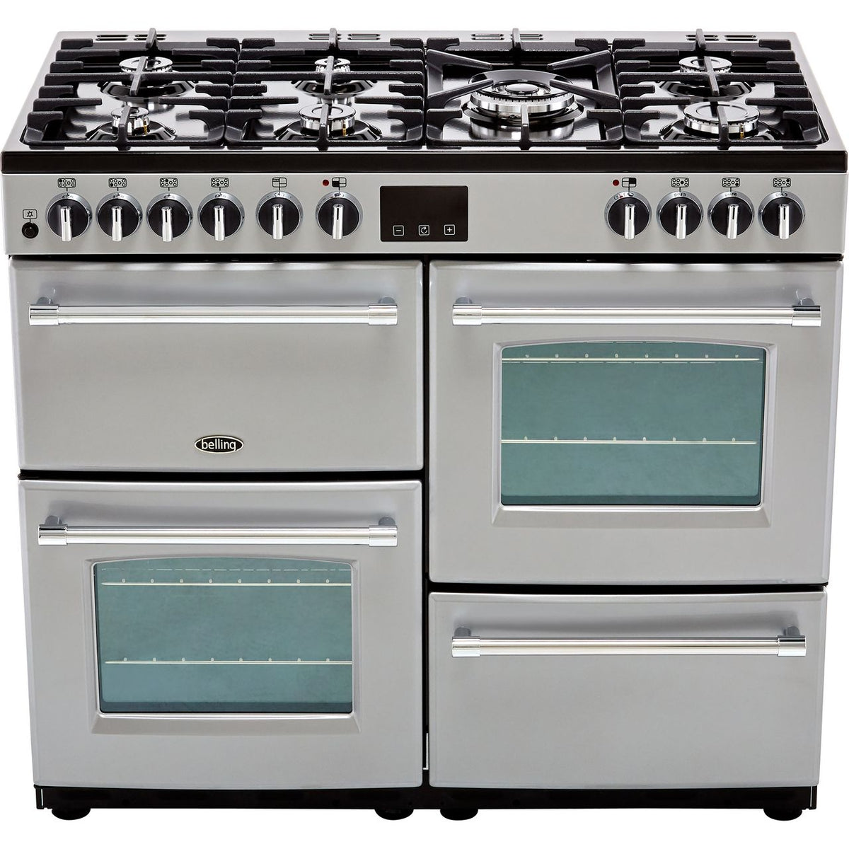 Belling Farmhouse100DF 100cm Dual Fuel Range Cooker - Silver - A-A Rated