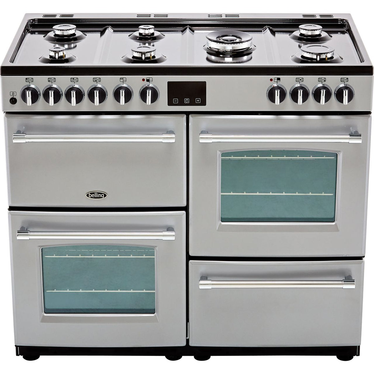 Belling Farmhouse100DF 100cm Dual Fuel Range Cooker - Silver - A-A Rated