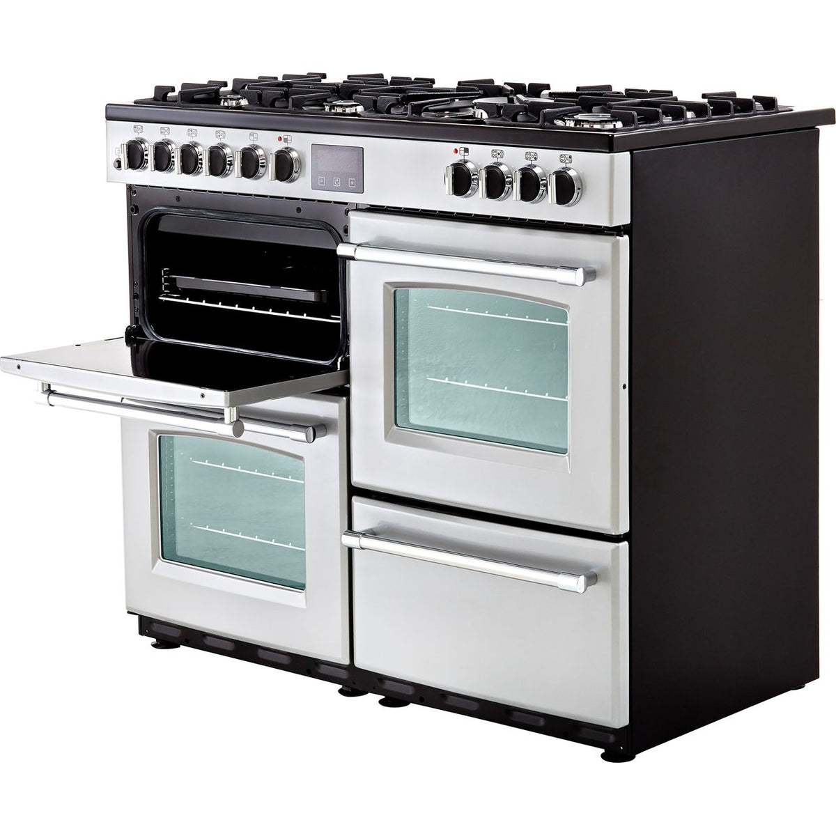 Belling Farmhouse100DF 100cm Dual Fuel Range Cooker - Silver - A-A Rated