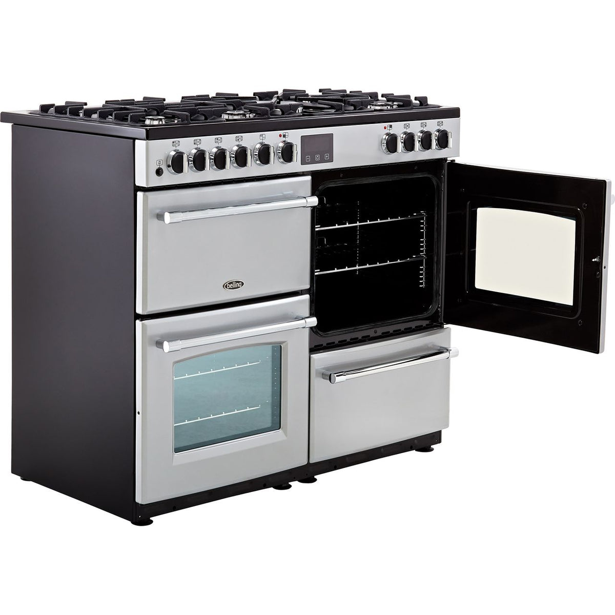 Belling Farmhouse100DF 100cm Dual Fuel Range Cooker - Silver - A-A Rated