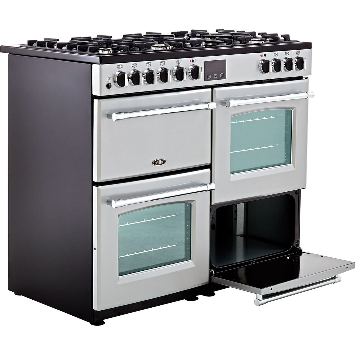 Belling Farmhouse100DF 100cm Dual Fuel Range Cooker - Silver - A-A Rated