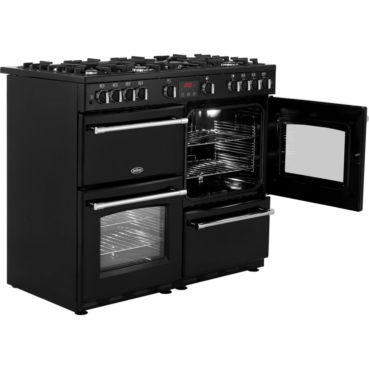 Belling FarmhouseX100G 100cm Gas Range Cooker - Black - A-A Rated