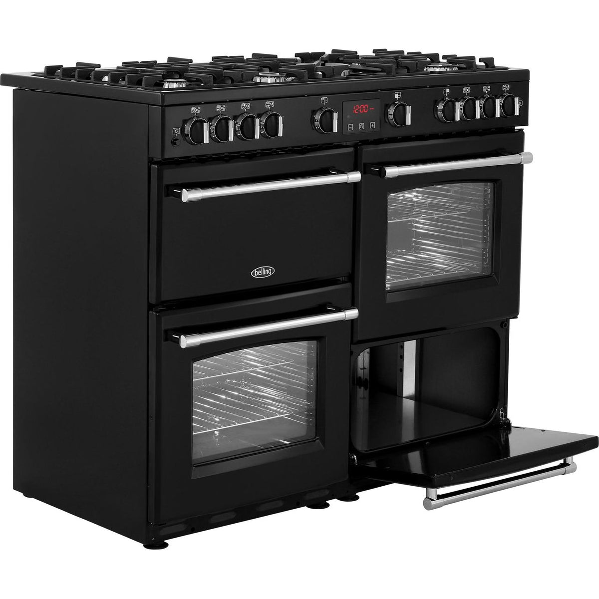 Belling FarmhouseX100G 100cm Gas Range Cooker - Black - A-A Rated