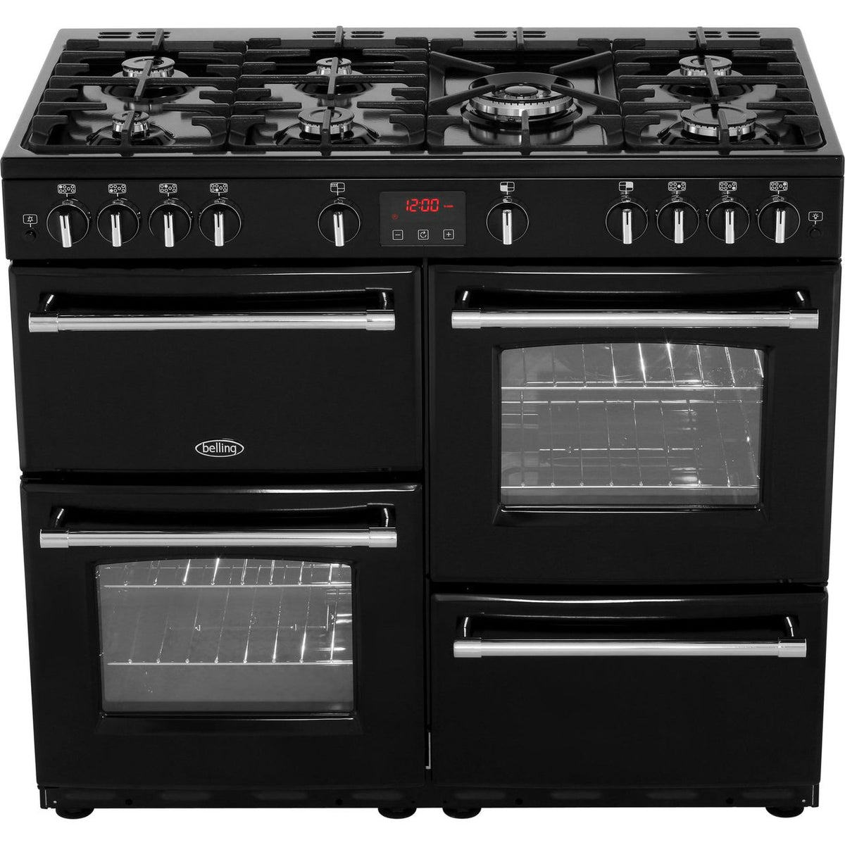 Belling FarmhouseX100G 100cm Gas Range Cooker - Black - A-A Rated