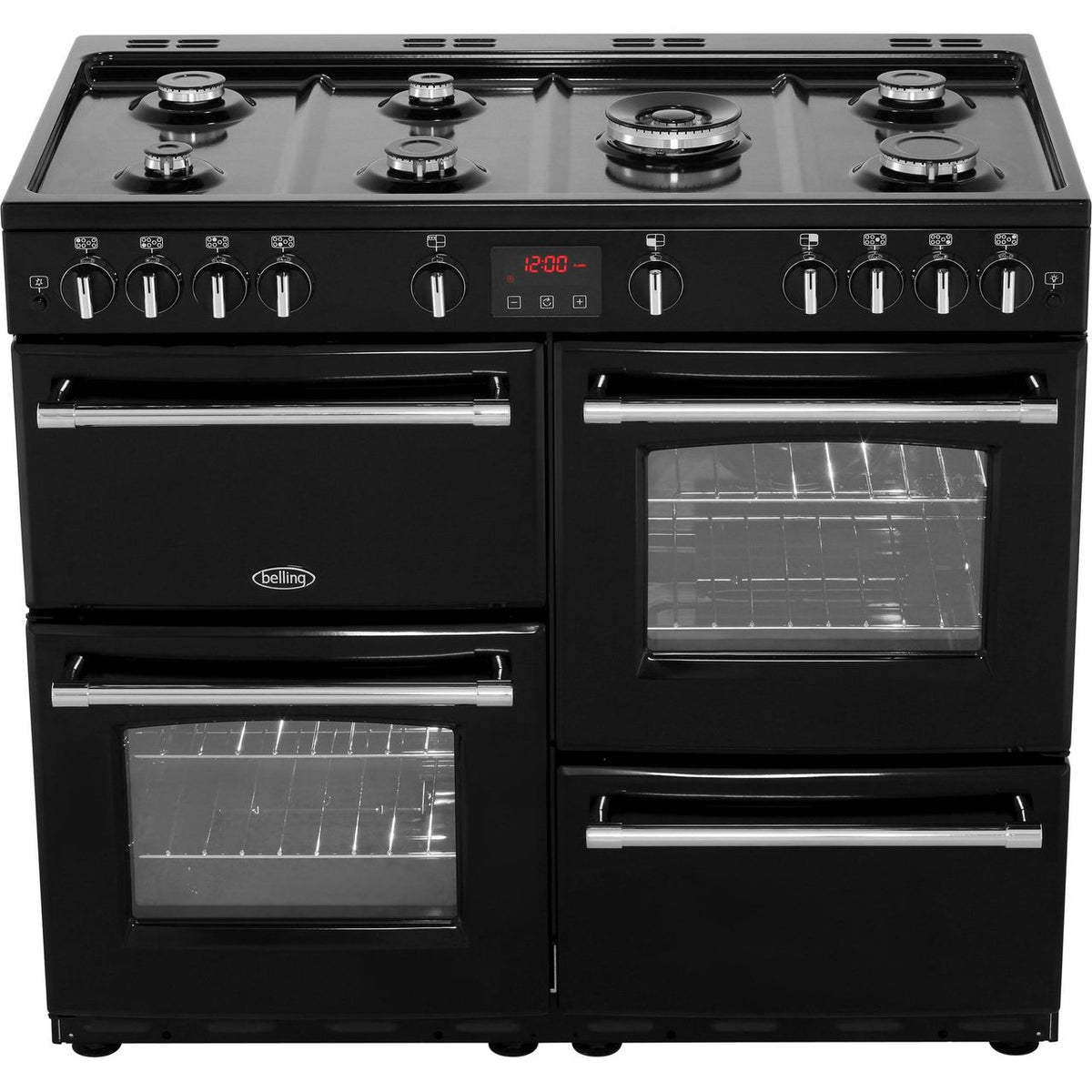 Belling FarmhouseX100G 100cm Gas Range Cooker - Black - A-A Rated