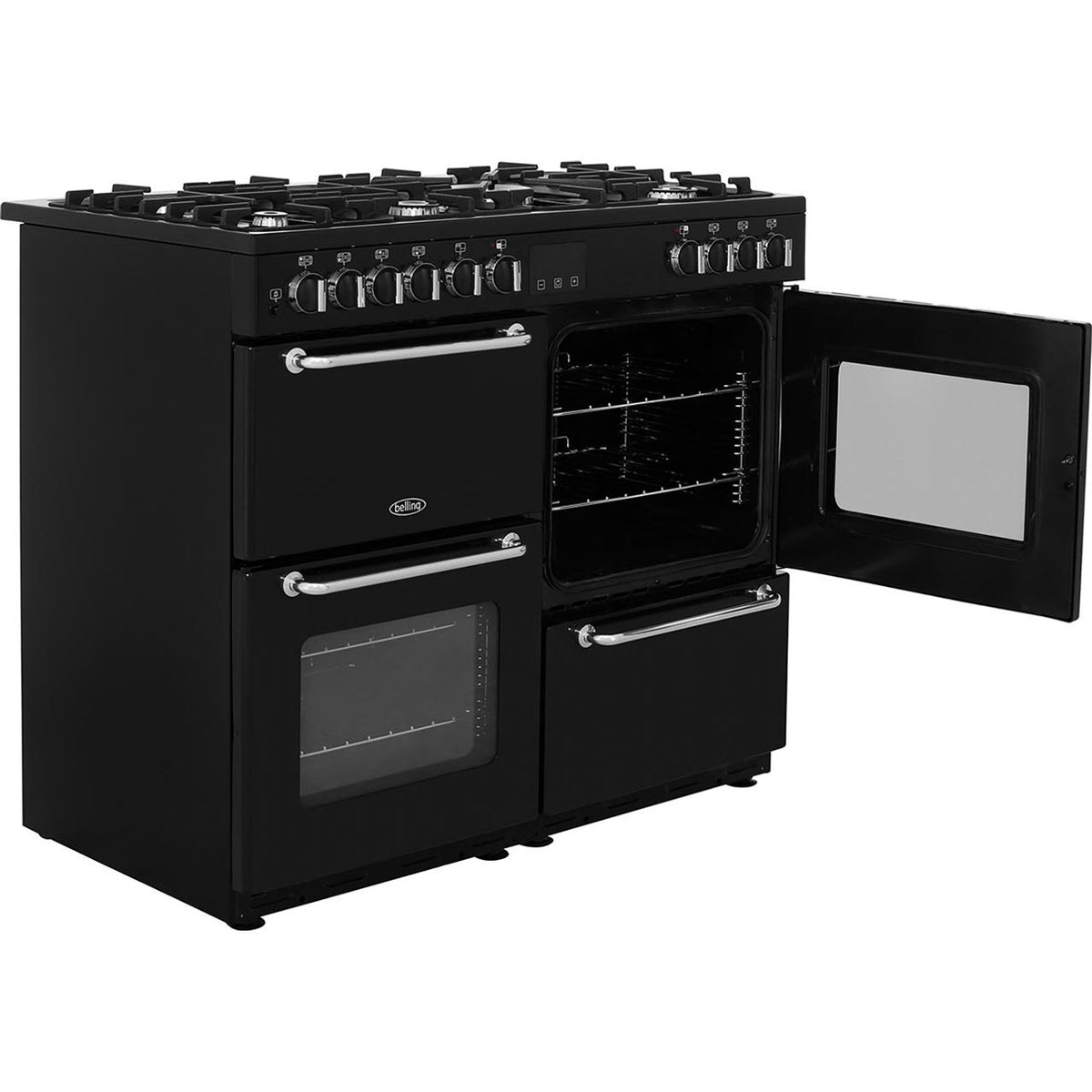 Belling SANDRINGHAM100DFT 100cm Dual Fuel Range Cooker - Black - A-A Rated