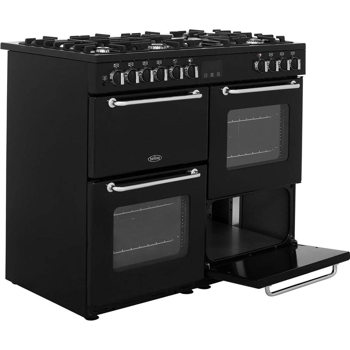 Belling SANDRINGHAM100DFT 100cm Dual Fuel Range Cooker - Black - A-A Rated