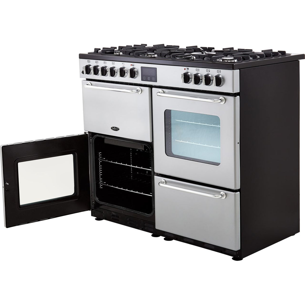 Belling SANDRINGHAM100DFT 100cm Dual Fuel Range Cooker - Silver - A-A Rated