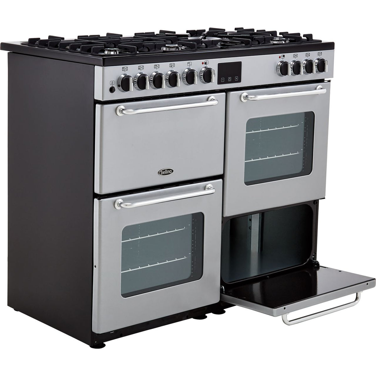 Belling SANDRINGHAM100DFT 100cm Dual Fuel Range Cooker - Silver - A-A Rated