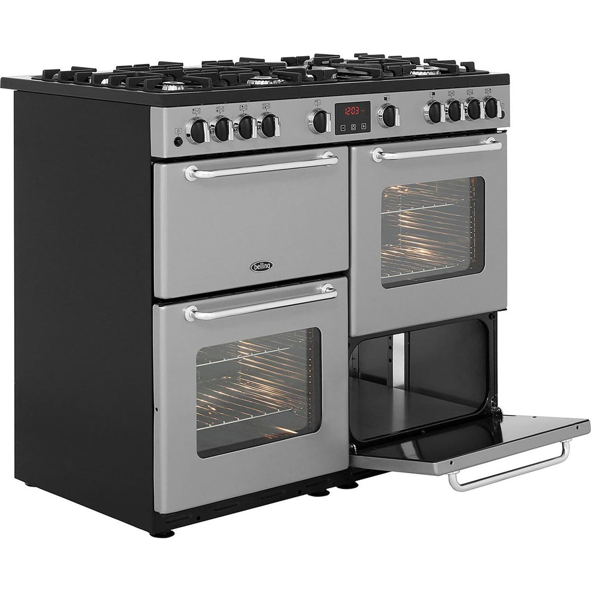 Belling SandringhamX100GLPG 100cm LPG Range Cooker - Silver - A-A Rated