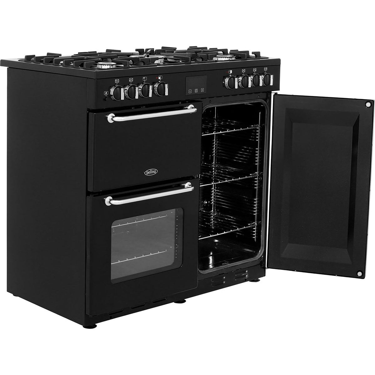 Belling SANDRINGHAM90DFT 90cm Dual Fuel Range Cooker - Black - A-A Rated