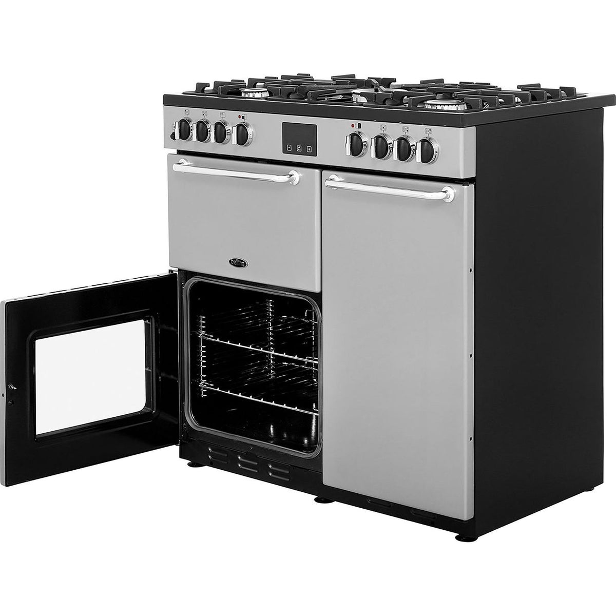 Belling SANDRINGHAM90DFT 90cm Dual Fuel Range Cooker - Silver - A-A Rated