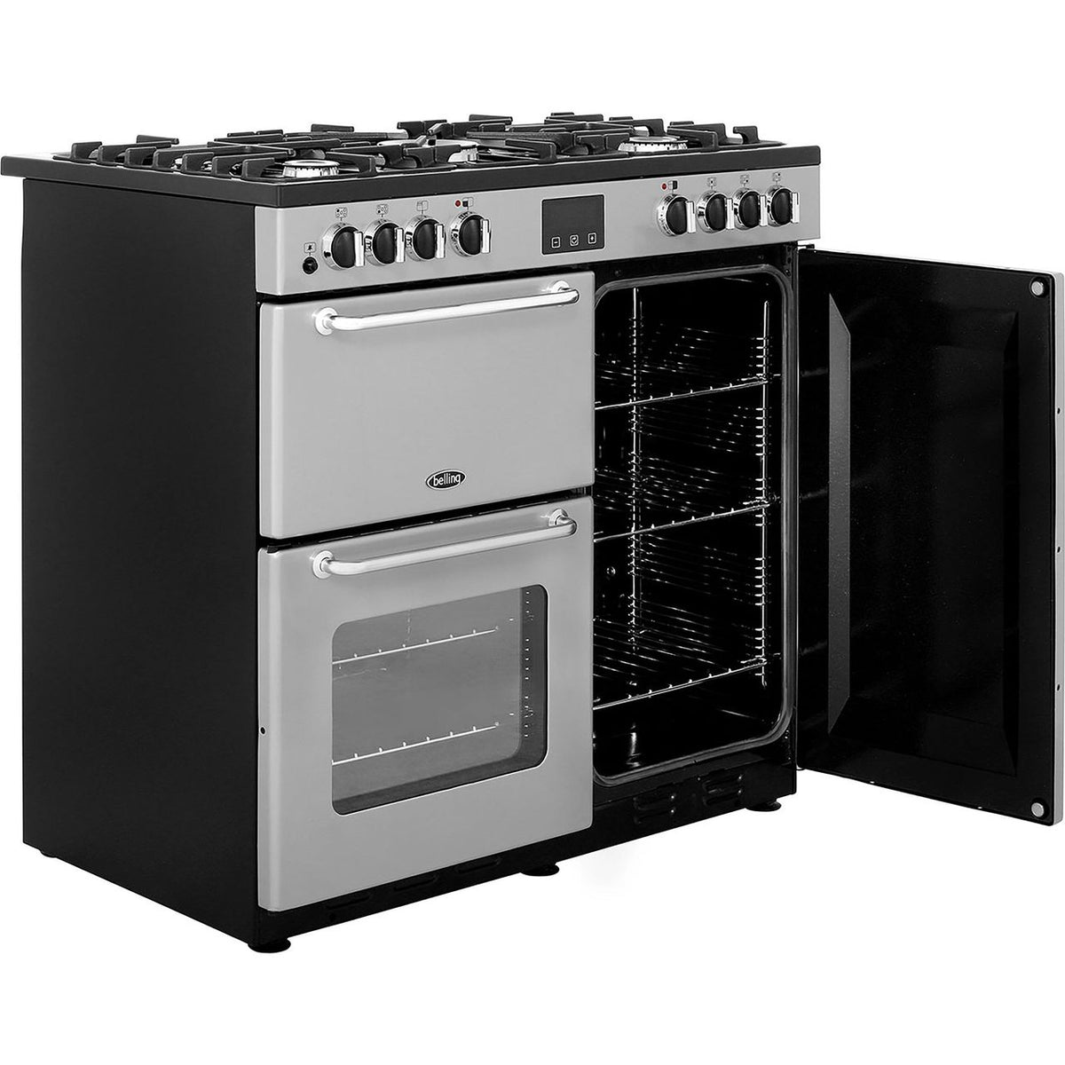 Belling SANDRINGHAM90DFT 90cm Dual Fuel Range Cooker - Silver - A-A Rated