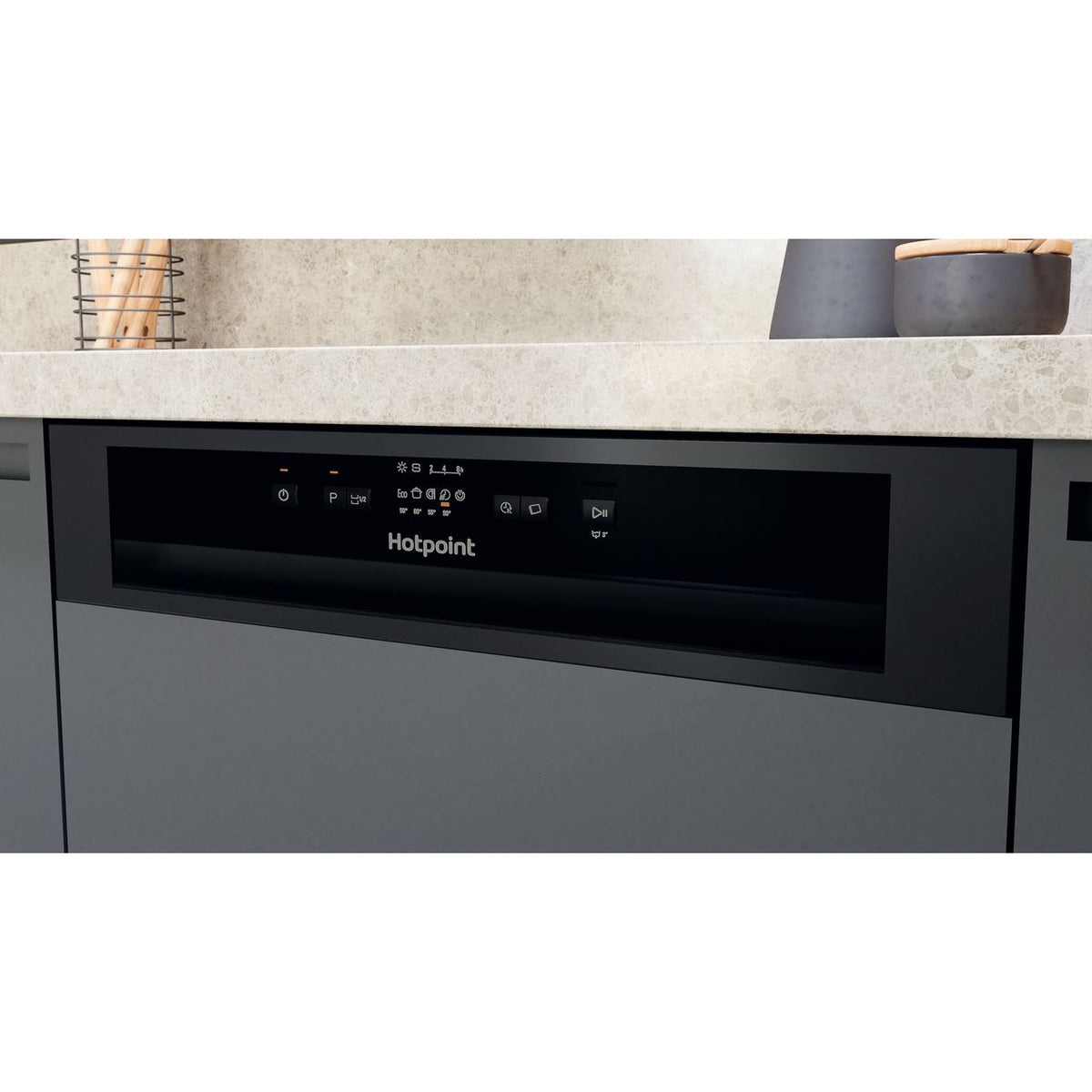 Hotpoint H3BL626BUK Semi Integrated Standard Dishwasher - Black Control Panel - E Rated