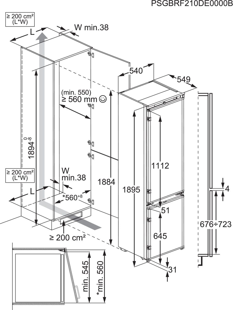 AEG NSC8M191DS Integrated 70-30 Frost Free Fridge Freezer with Sliding Door Fixing Kit - White - D Rated