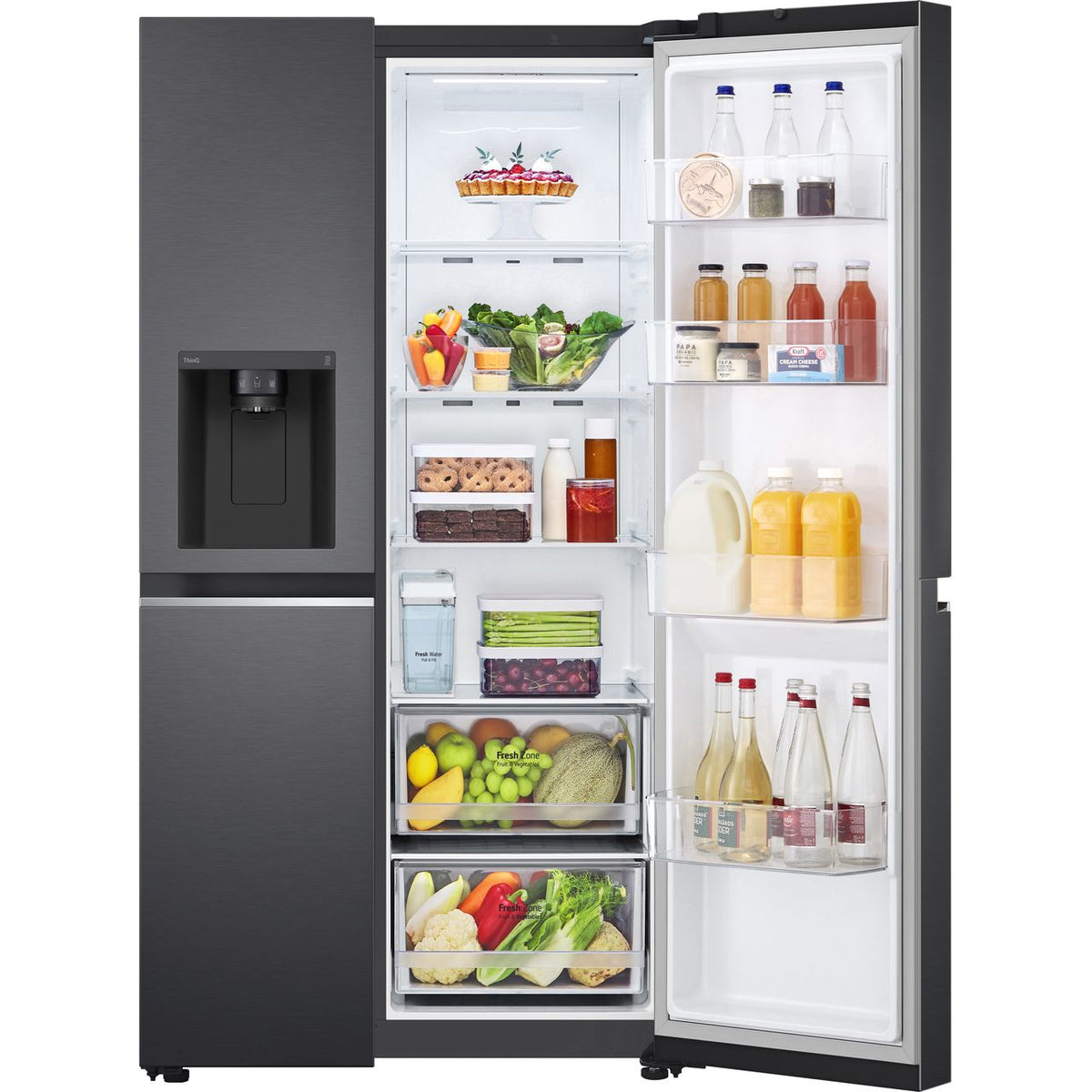 LG NatureFRESH™ GSLV71MCTD Wifi Connected Non-Plumbed Frost Free American Fridge Freezer - Matte Black - D Rated