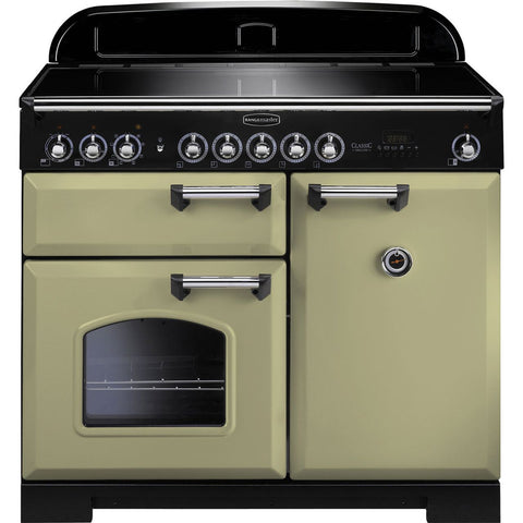 Rangemaster Classic Deluxe CDL100EIOG-C 100cm Electric Range Cooker with Induction Hob - Olive Green - Chrome - A-A Rated