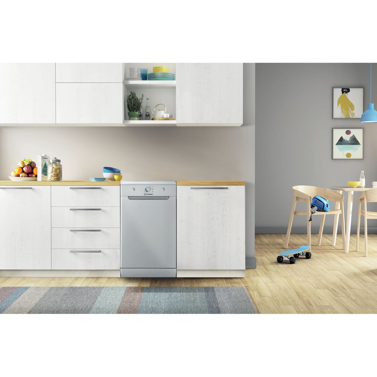 Indesit DF9E1B10SUK Slimline Dishwasher - Silver - F Rated