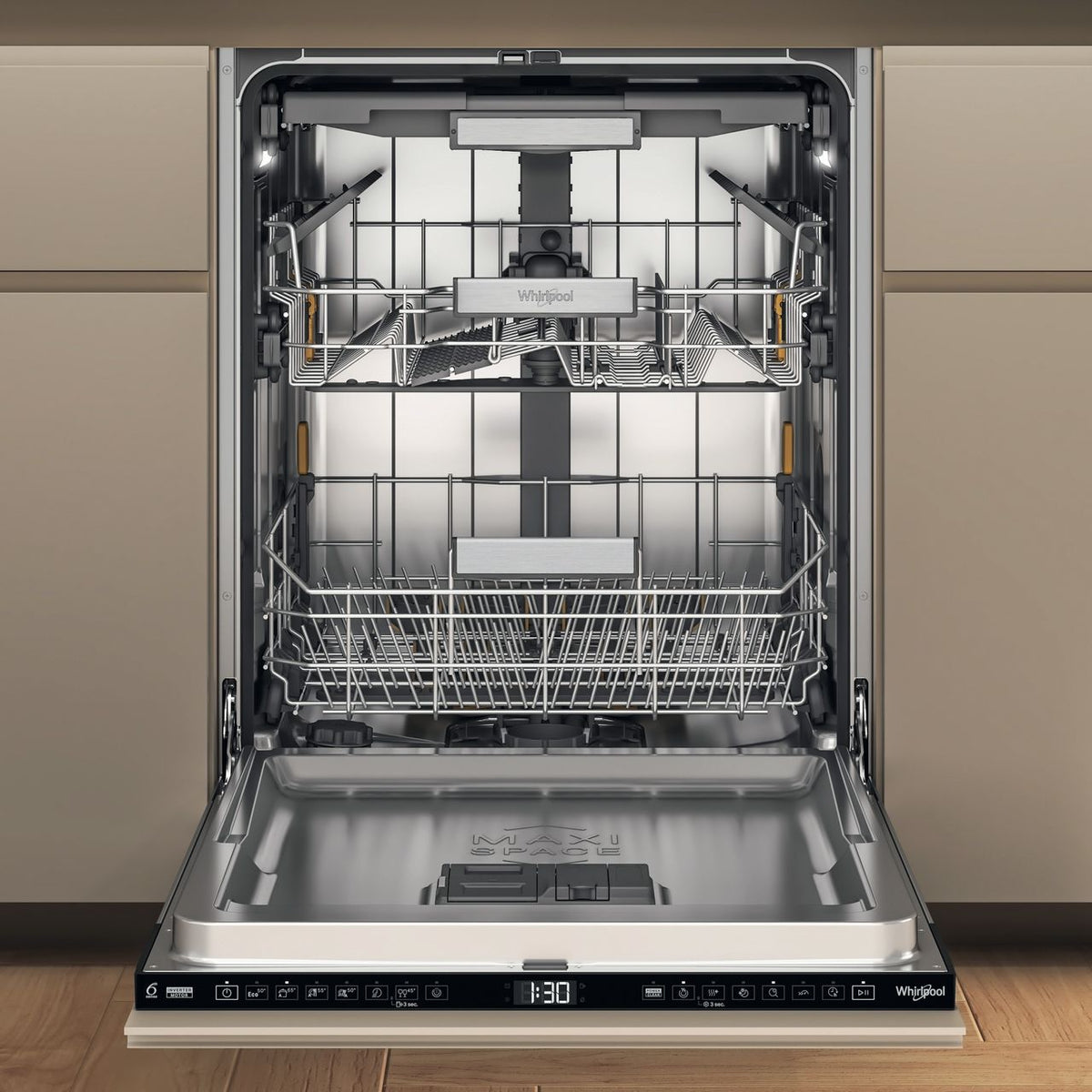 Whirlpool W7IHT40TSUK Fully Integrated Standard Dishwasher - Black Control Panel - C Rated