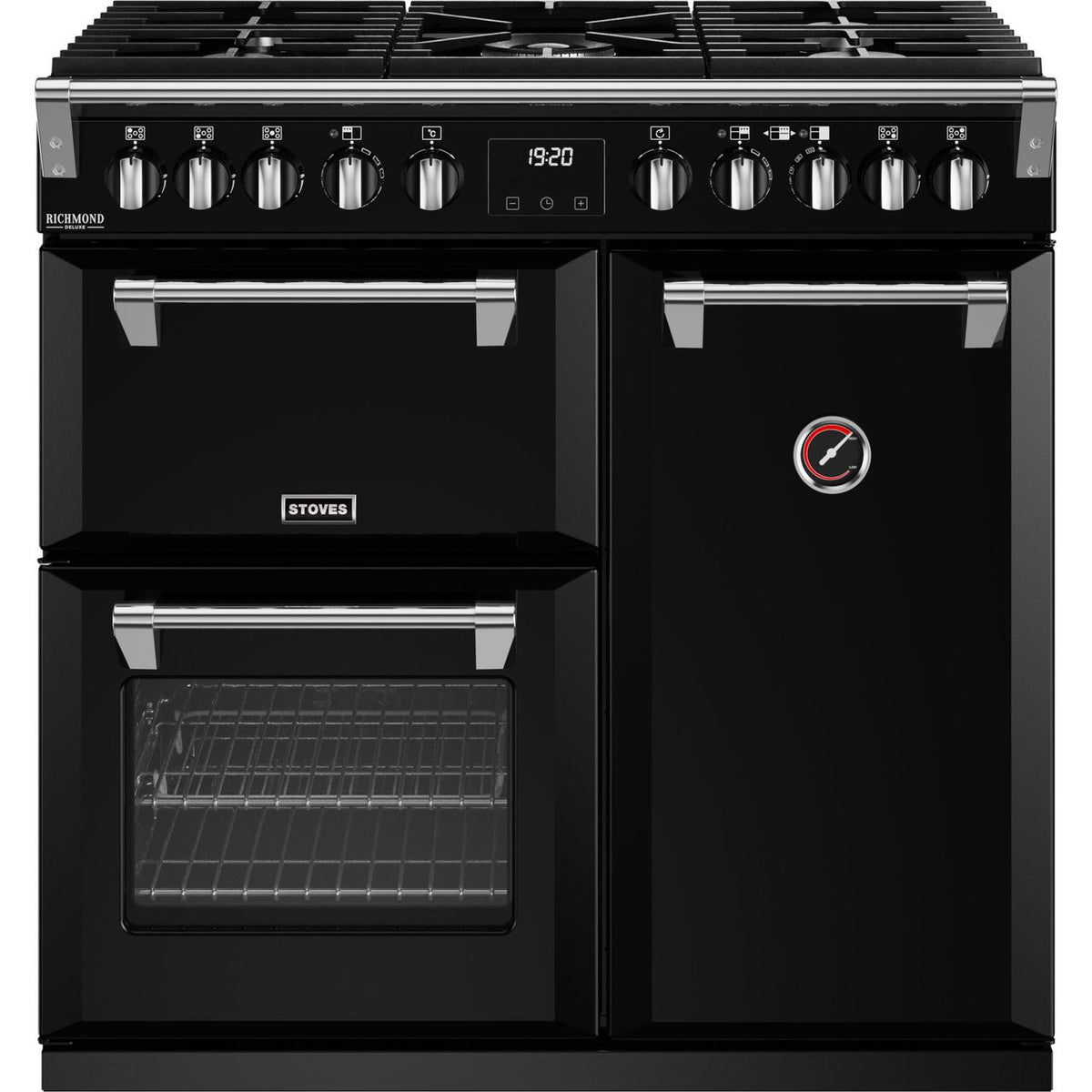 Stoves Richmond Deluxe ST DX RICH D900DF BK 90cm Dual Fuel Range Cooker - Black - A Rated