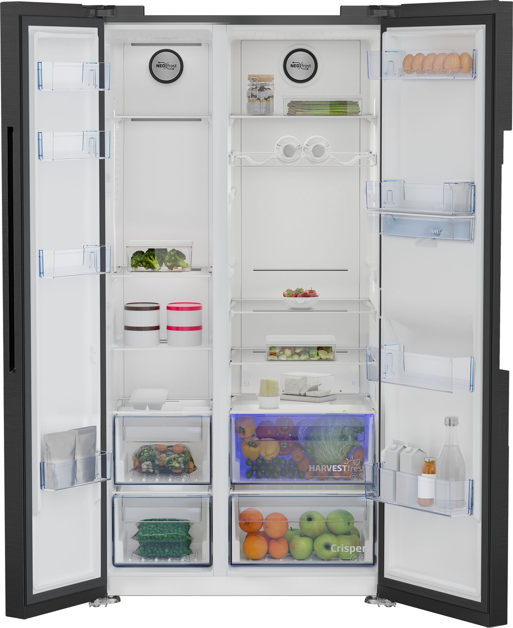 Beko HarvestFresh™ ASD2442VPZ Non-Plumbed Frost Free American Fridge Freezer - Black Steel - E Rated