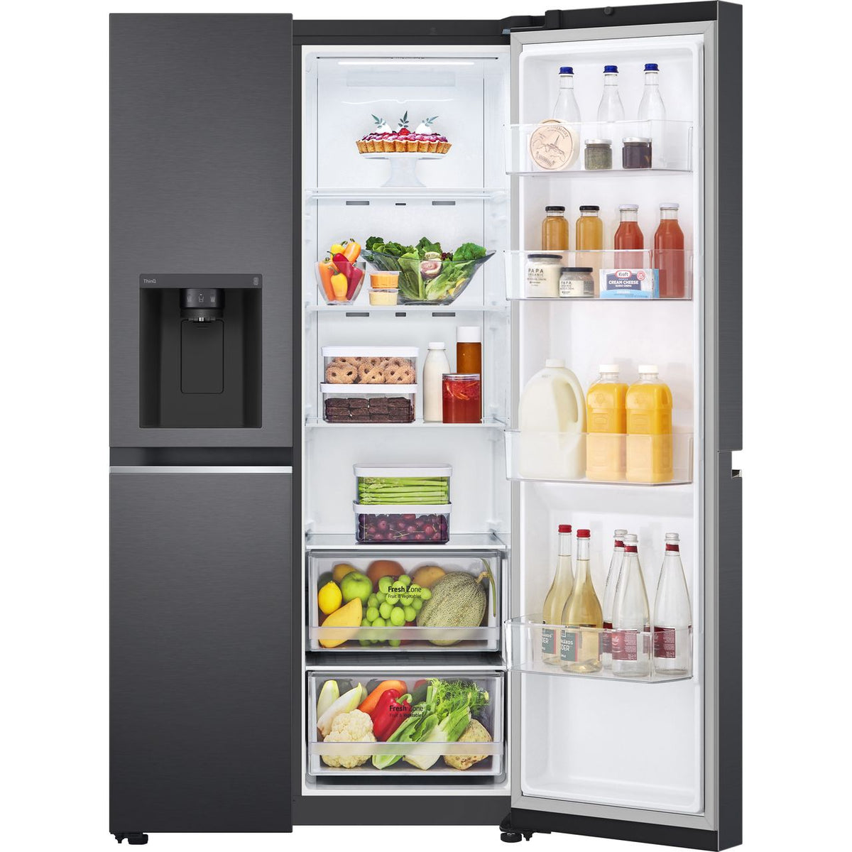 LG NatureFRESH™ GSLV70MCTD Wifi Connected Plumbed Frost Free American Fridge Freezer - Matt Black - D Rated