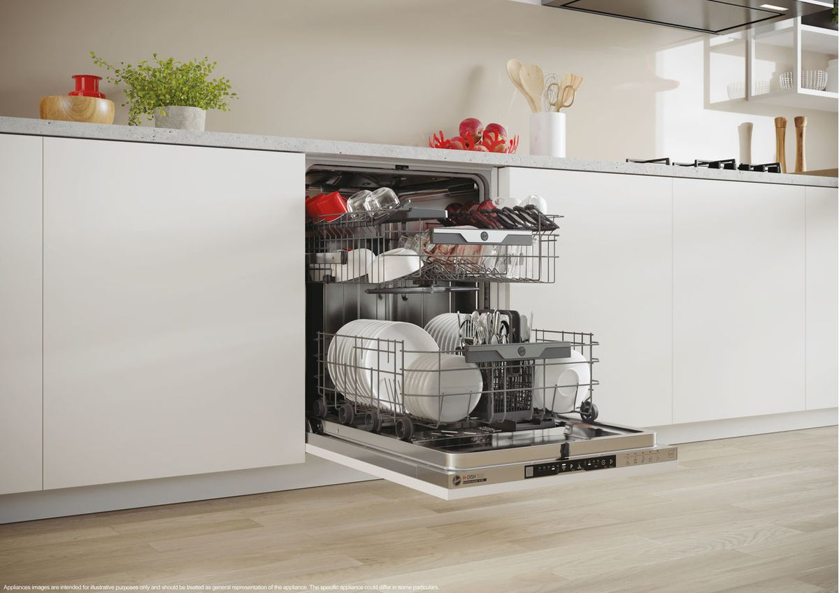 Hoover H-DISH 300 HI4E7L0S-80 Fully Integrated Standard Dishwasher - Silver Control Panel - E Rated