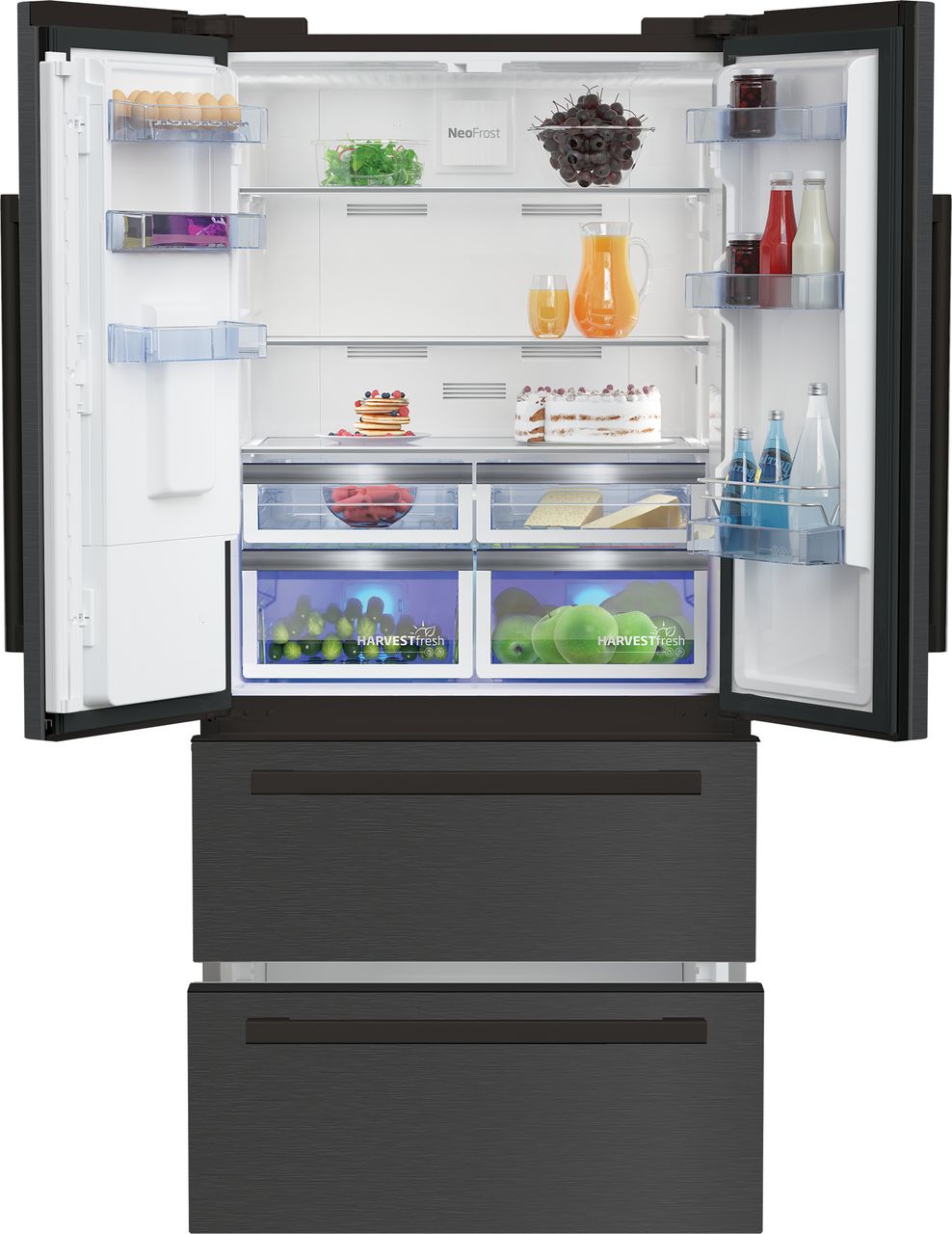 Beko HarvestFresh™ GNE460520DVPZ Plumbed Frost Free American Fridge Freezer - Black Steel - E Rated