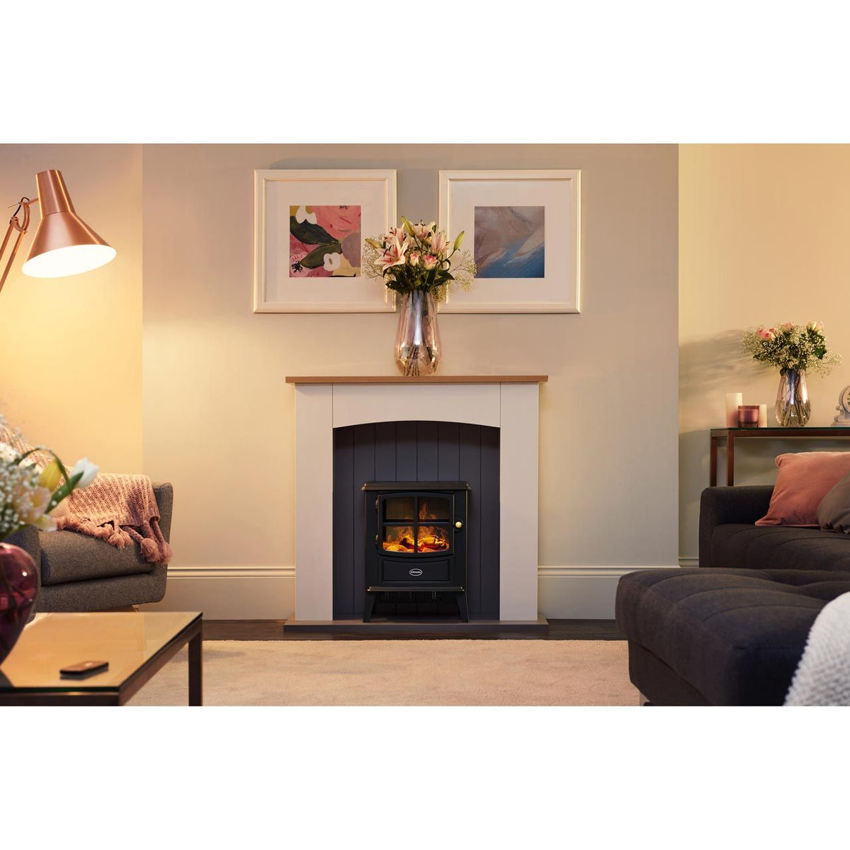 Dimplex Oakmead OKM20 Log Effect Suite And Surround Fireplace - Ivory White